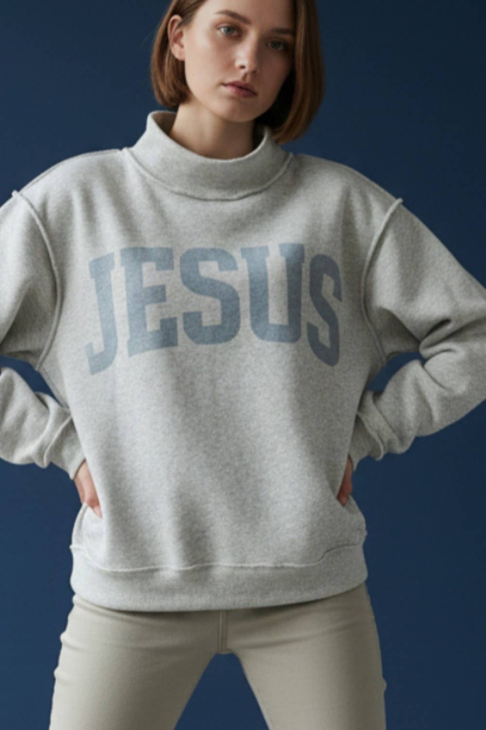 IT2594-JESUS | 'JESUS & GOD IS GOOD' Reversible Sweatshirt: H.grey/Pink / S/M-L/XL (3-3)