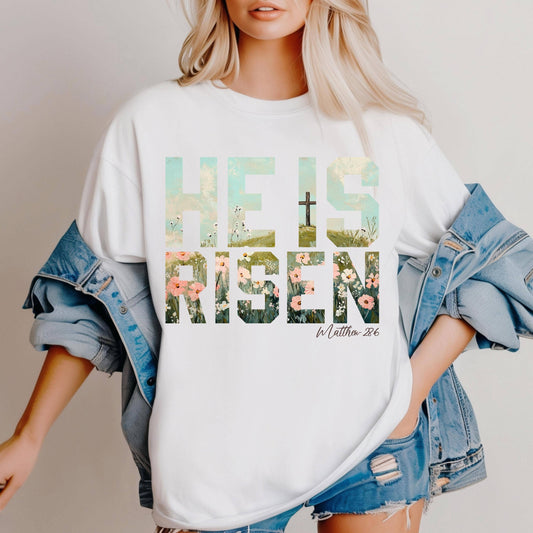 He is Risen, Trendy Spring Easter T-Shirt: White / XL / T-Shirt