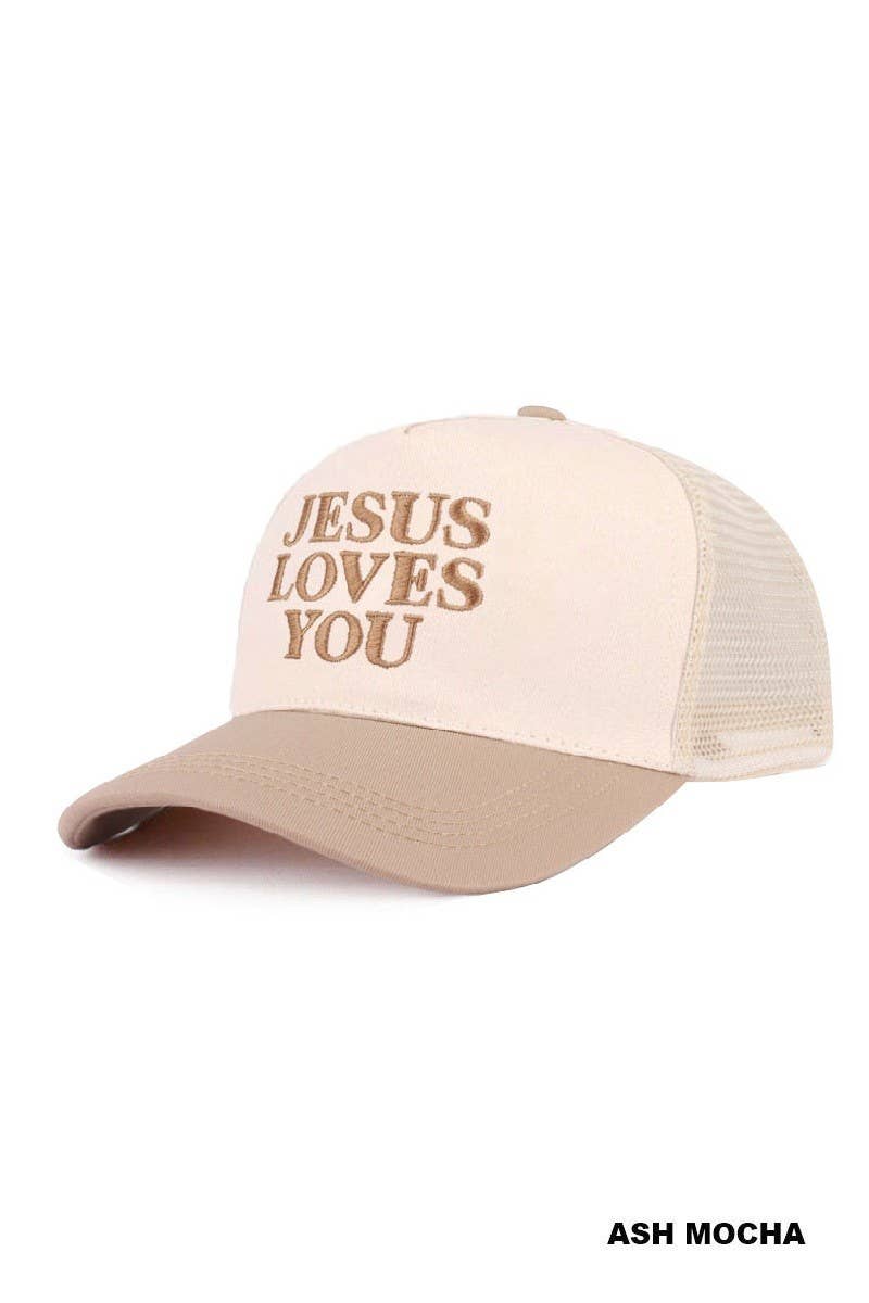 Jesus Loves You Two Tone Mesh Snapback Hat: LEOPARD / 1(ONE SIZE)