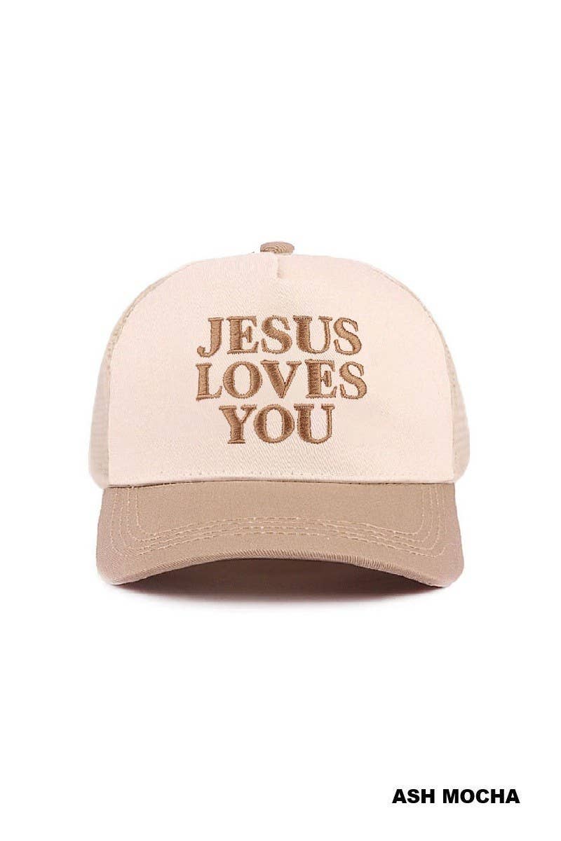 Jesus Loves You Two Tone Mesh Snapback Hat: LEOPARD / 1(ONE SIZE)