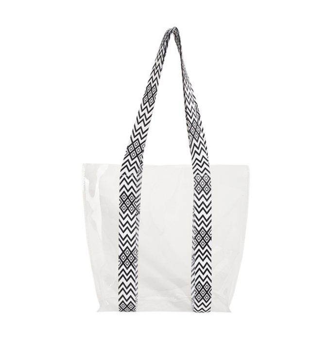 Geo Pattern Straps Clear Shoulder Bag PVC Tote Bag: Purple / M