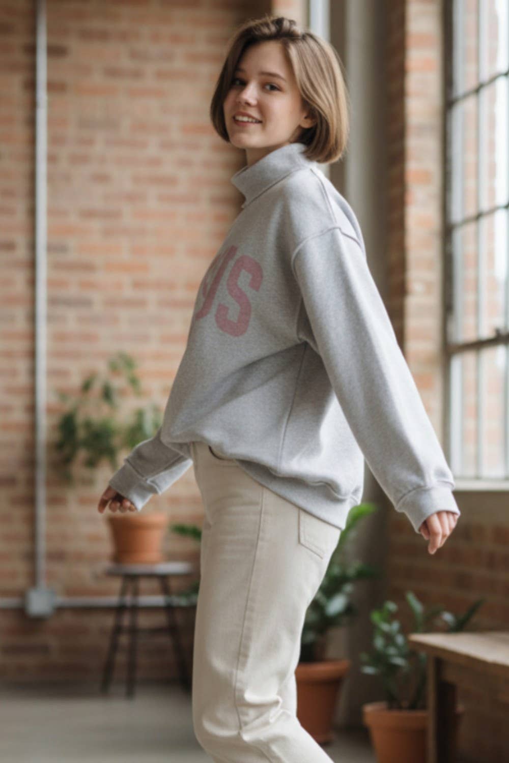 IT2594-JESUS | 'JESUS & GOD IS GOOD' Reversible Sweatshirt: Ash grey/Coral / S/M-L/XL
