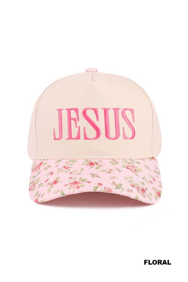 Jesus Two Tone Canvas Cotton Cap: FLORAL / 1(ONE SIZE)