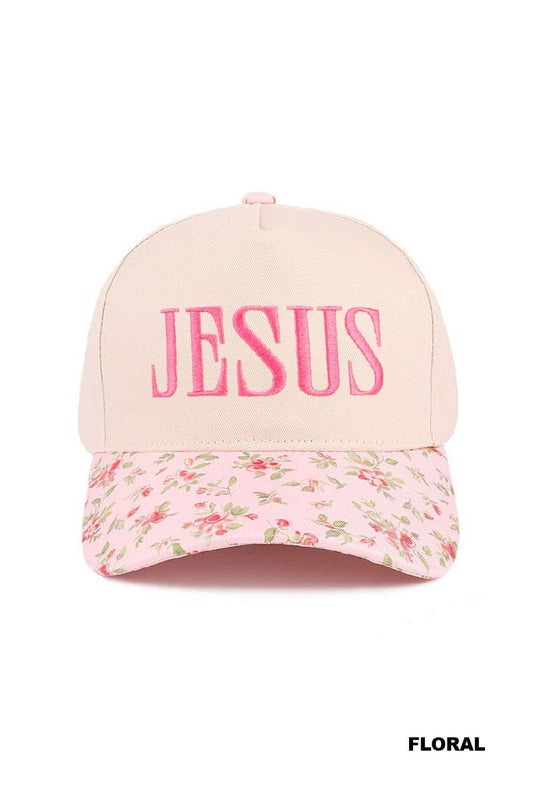 Jesus Two Tone Canvas Cotton Cap: FLORAL / 1(ONE SIZE)