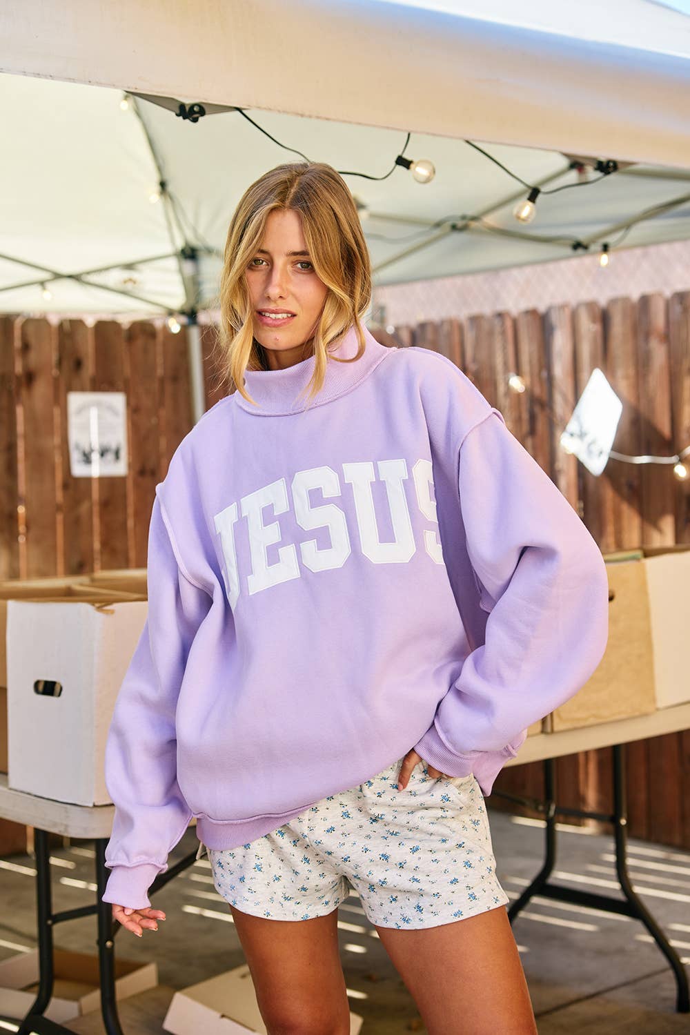 IT2594E-JESUS | 'JESUS' Embroidered Mock Neck Sweatshirt : SAGE / S/M-L/XL (3-3)