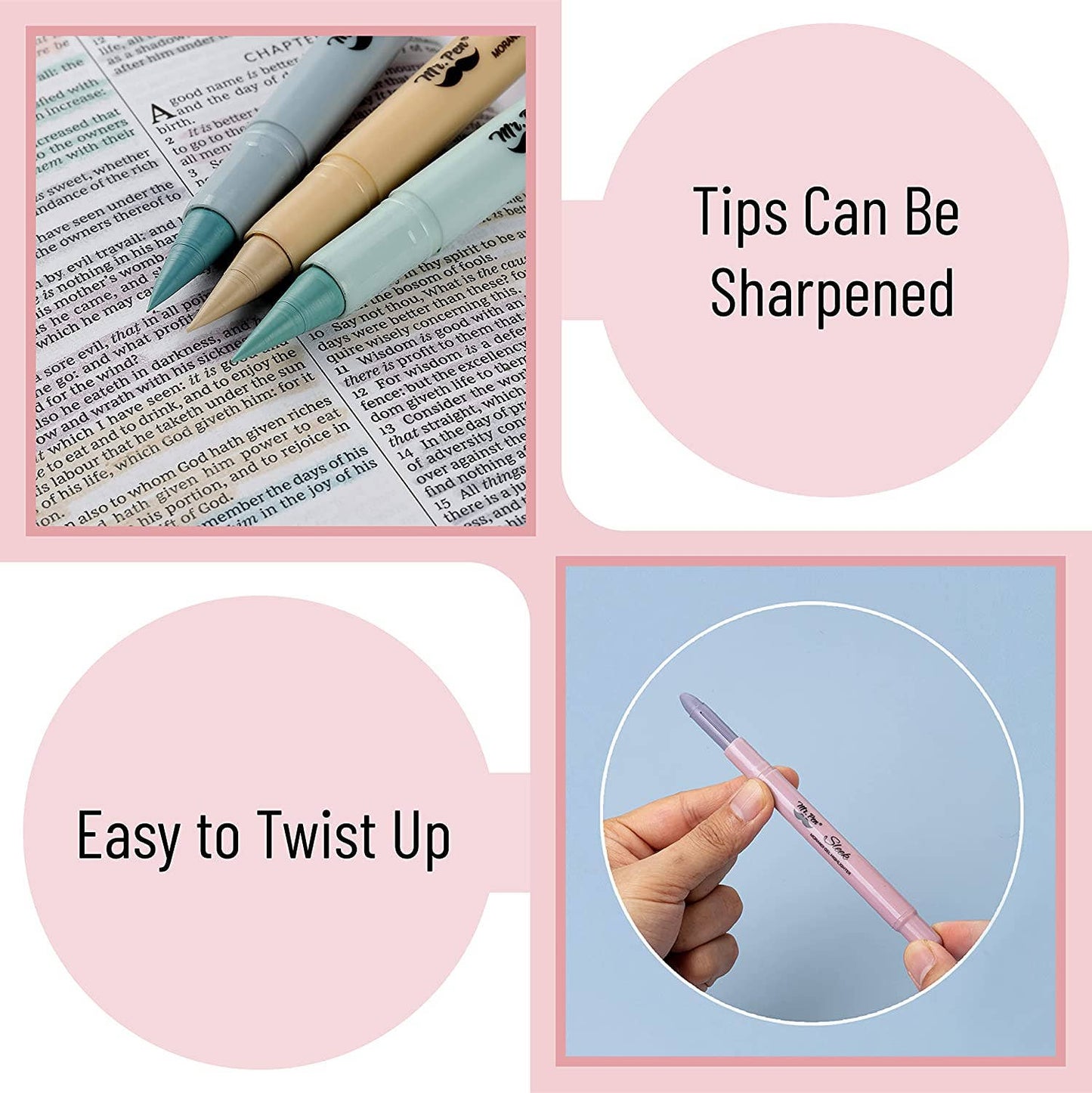 Gel Highlighters, 8 Pack, No-Bleed, Twist-Up Design, Sharpenable Tips, Smooth Glide, Perfect for Bible Pages: Pastel