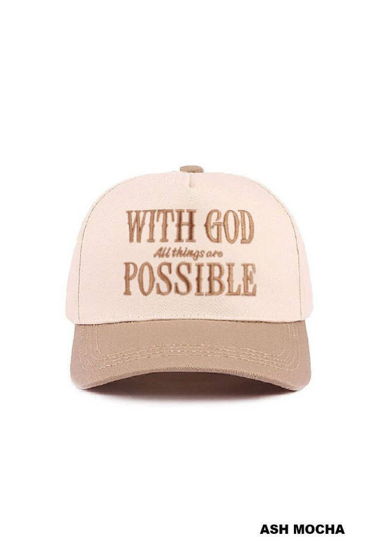 With God All Things Are Possible Two Tone Cotton Hat: ASH MOCHA / 1(ONE SIZE)