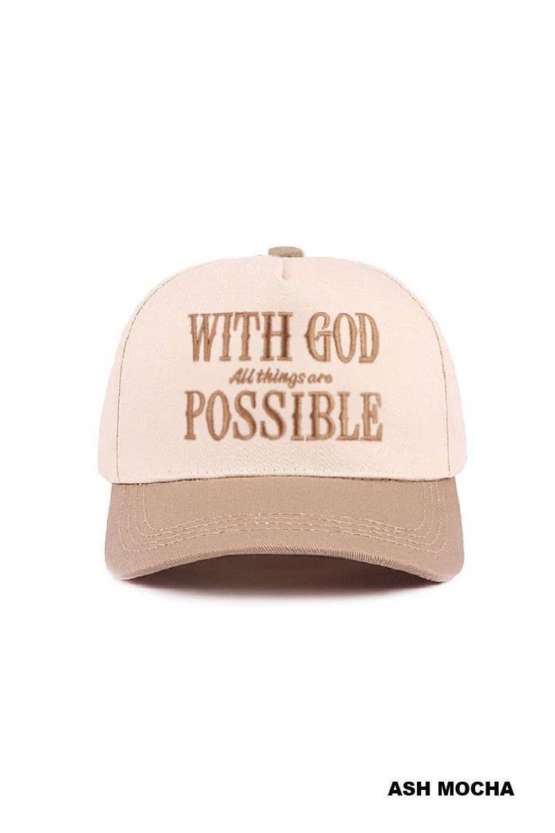 With God All Things Are Possible Two Tone Cotton Hat: DK FOREST / 1(ONE SIZE)