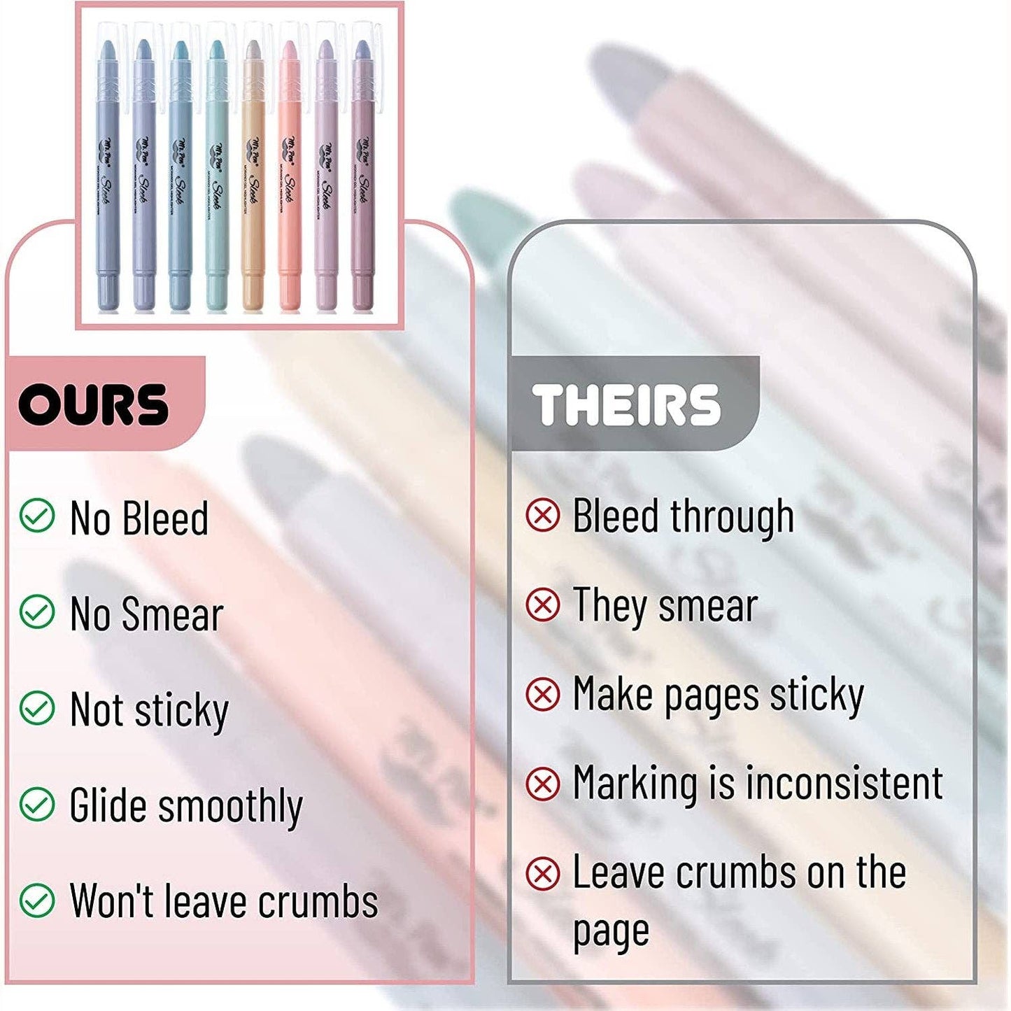 Gel Highlighters, 8 Pack, No-Bleed, Twist-Up Design, Sharpenable Tips, Smooth Glide, Perfect for Bible Pages: Dusty