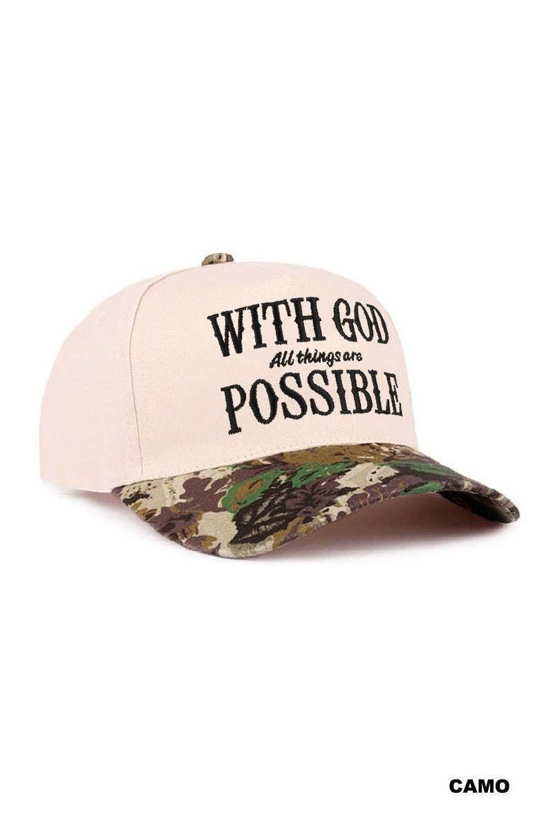 With God All Things Are Possible Two Tone Cotton Hat: CAMO / 1(ONE SIZE)