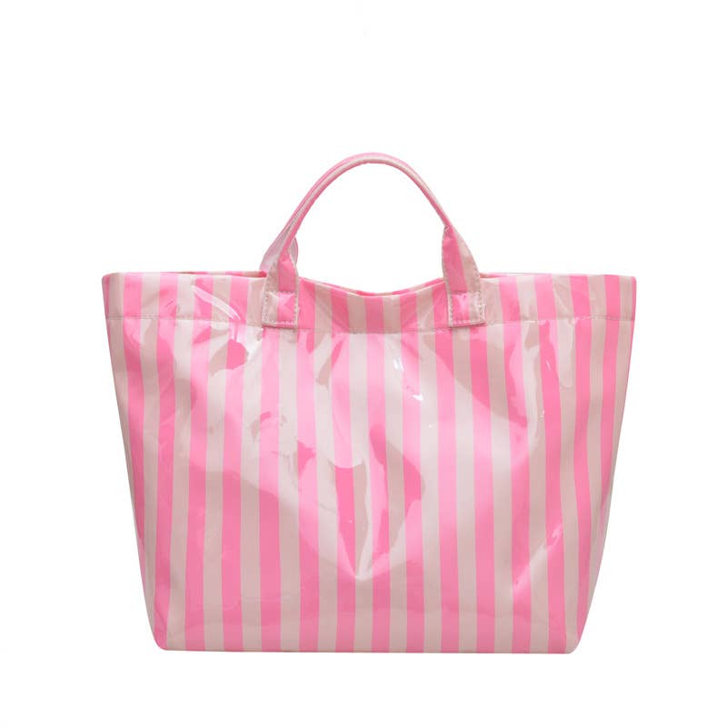 Color Block Striped PVC Large Capacity Tote Bag: C4 / M