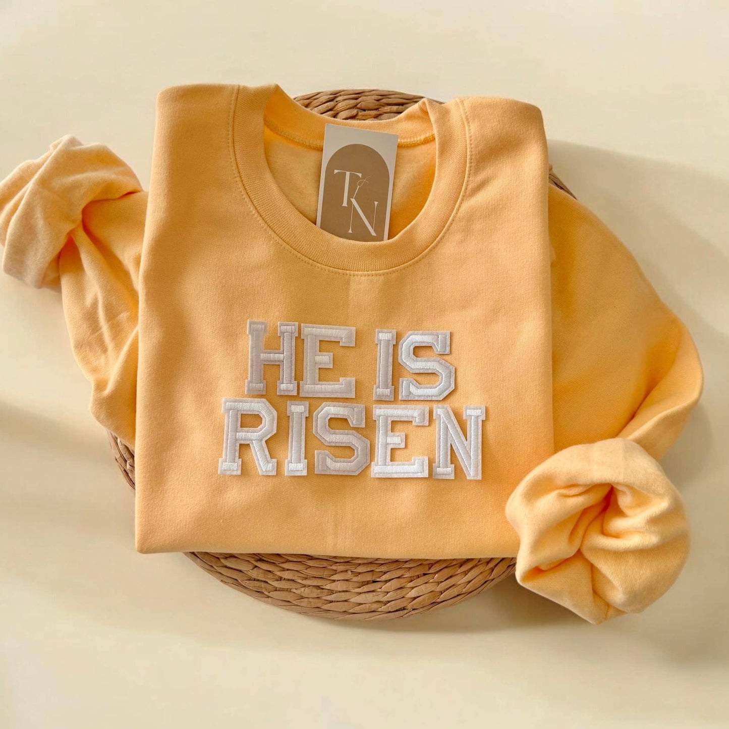 He is Risen Sweatshirt, Christian Sweatshirts: Beige / L
