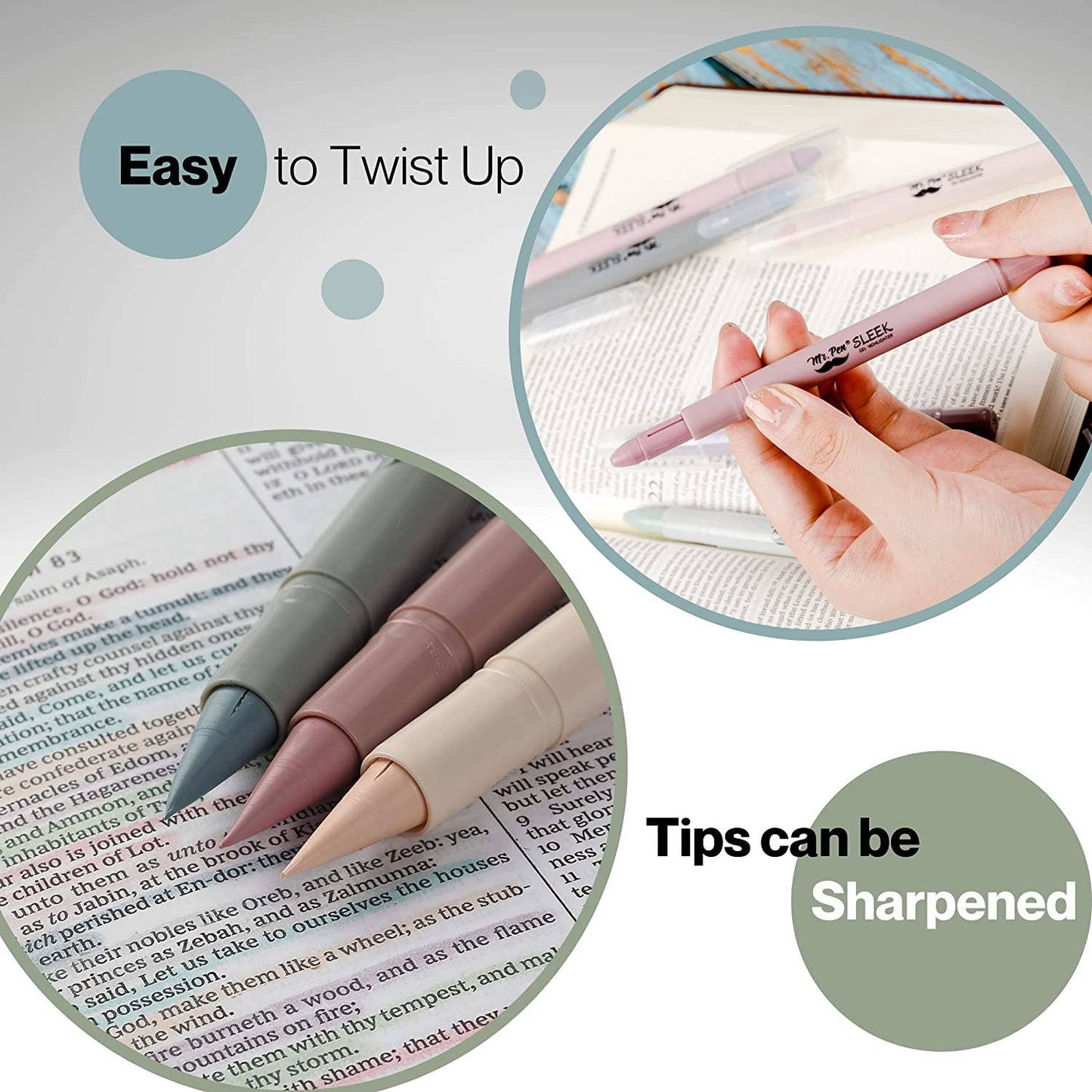 Gel Highlighters, 8 Pack, No-Bleed, Twist-Up Design, Sharpenable Tips, Smooth Glide, Perfect for Bible Pages: Pastel