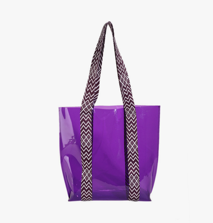 Geo Pattern Straps Clear Shoulder Bag PVC Tote Bag: Green / M