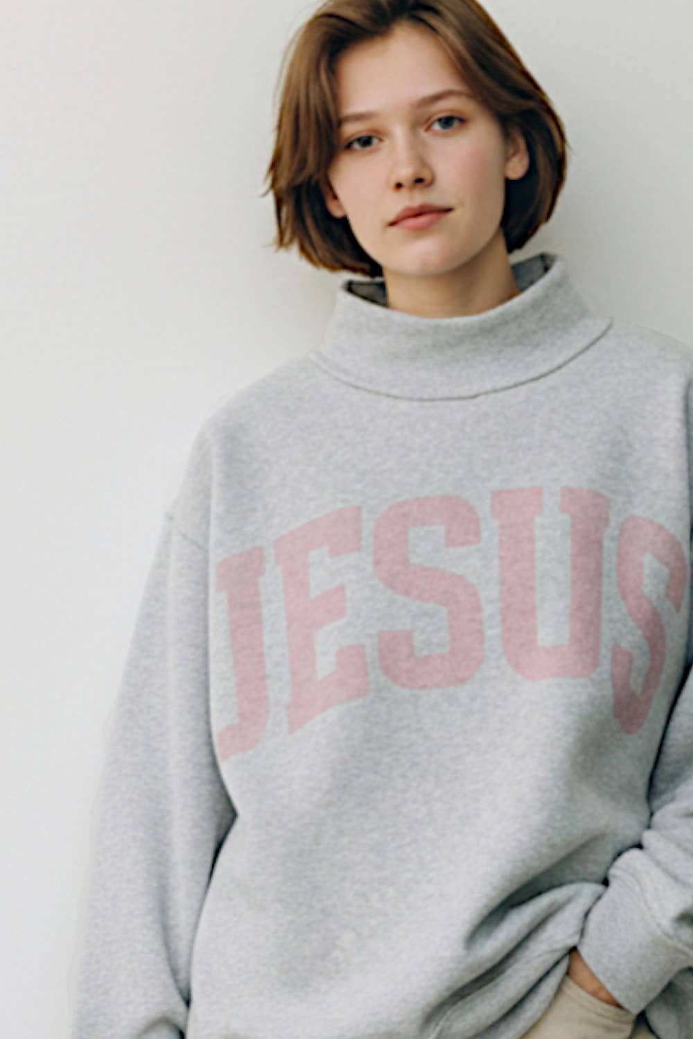 IT2594-JESUS | 'JESUS & GOD IS GOOD' Reversible Sweatshirt: H.grey/Pink / S/M-L/XL (3-3)