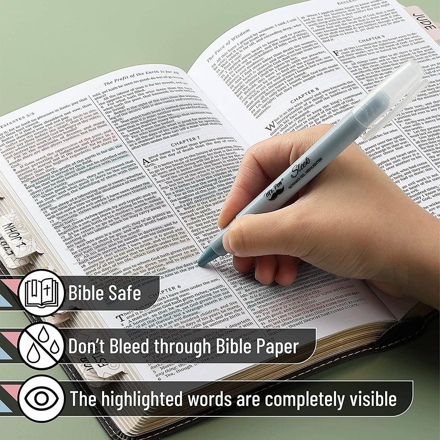 Gel Highlighters, 8 Pack, No-Bleed, Twist-Up Design, Sharpenable Tips, Smooth Glide, Perfect for Bible Pages: Pastel
