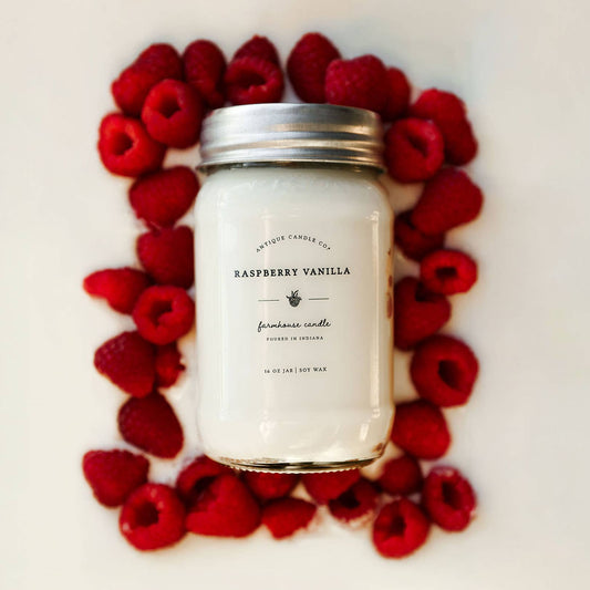 Raspberry Vanilla - Soy Wax Candle: 1 mason jar (16oz)