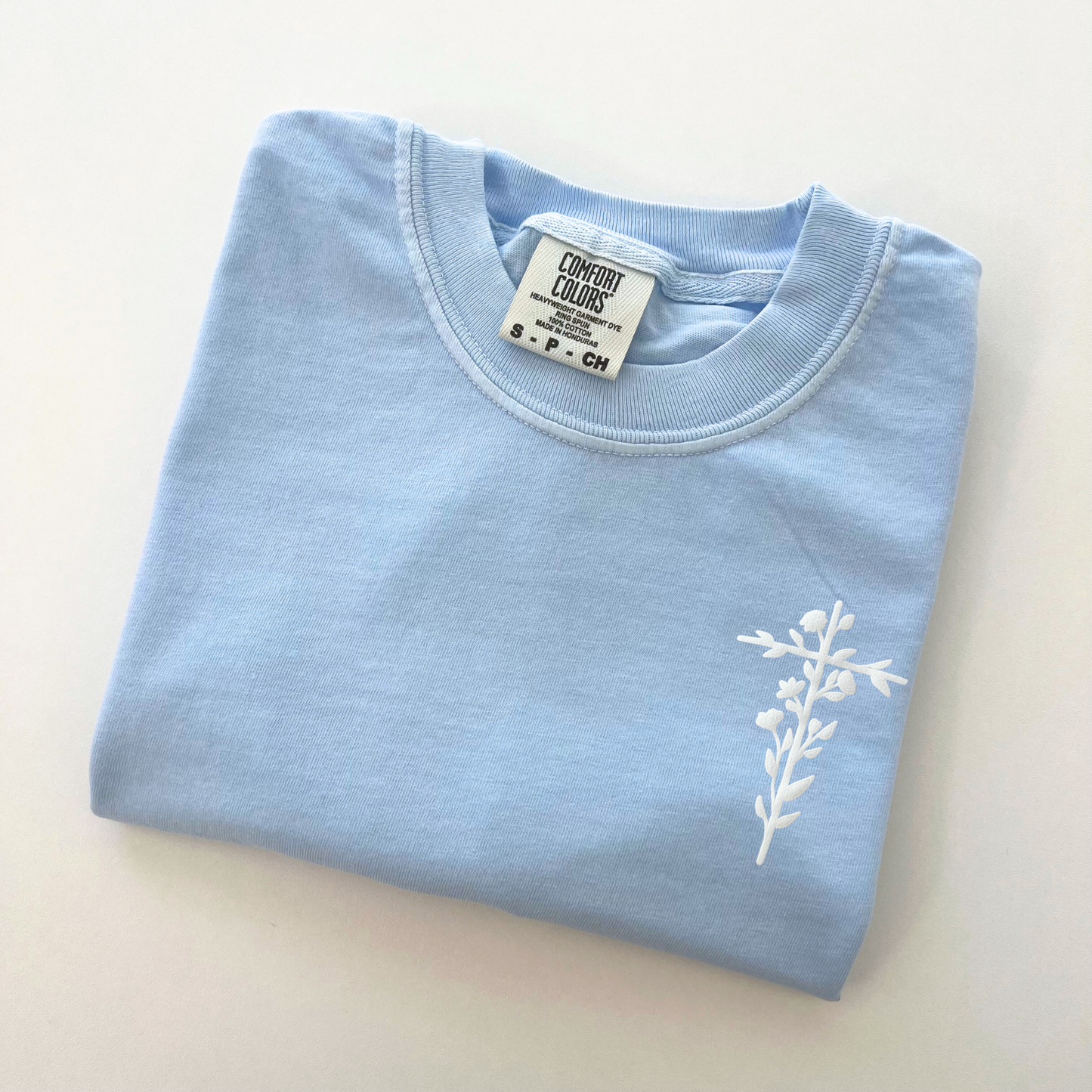 Puff Flower Cross T-Shirt: Peachy Pink / Large