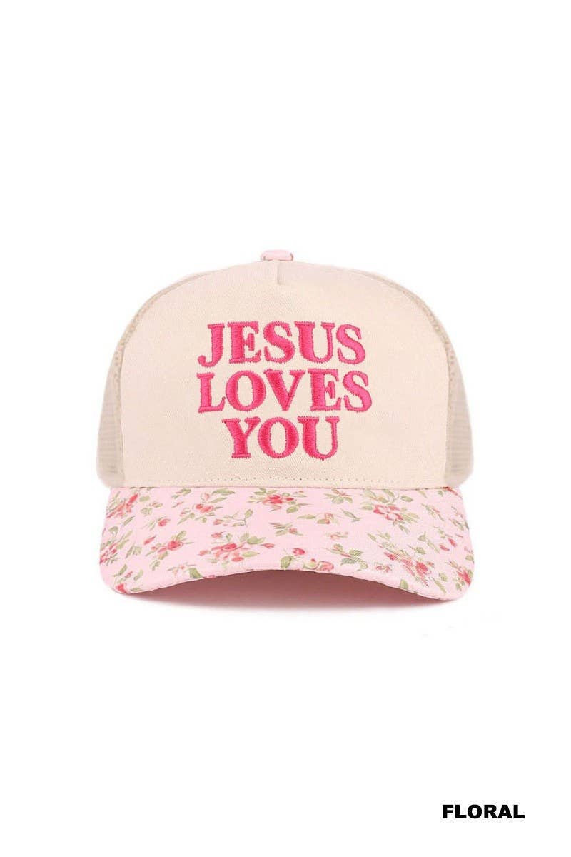 Jesus Loves You Two Tone Mesh Snapback Hat: LEOPARD / 1(ONE SIZE)