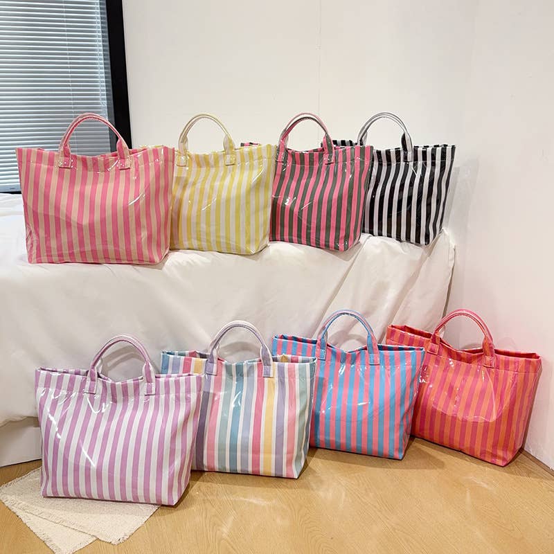 Color Block Striped PVC Large Capacity Tote Bag: C4 / M