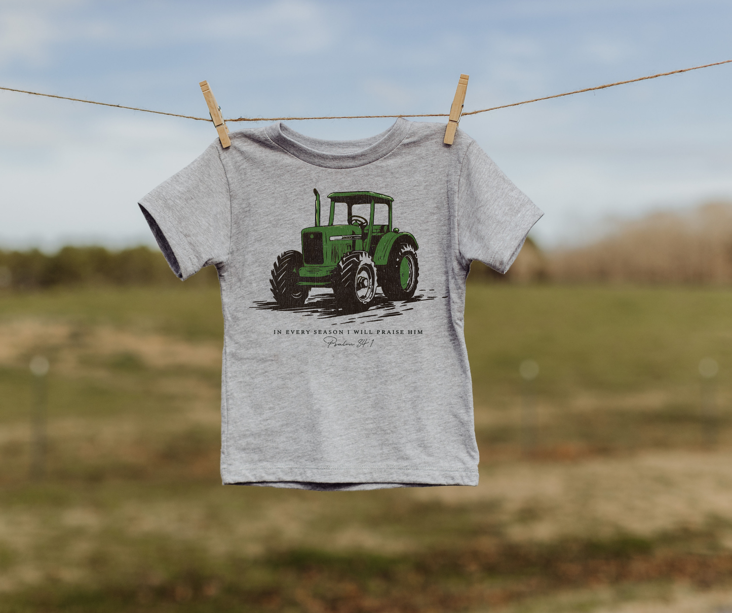 Tractor Every Season I Will Praise Youth Faith Graphic Tee: Green Tractor / 2T