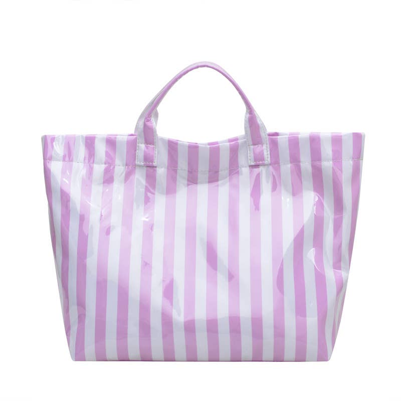 Color Block Striped PVC Large Capacity Tote Bag: C4 / M