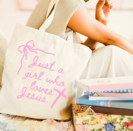Just A Girl Who Loves Jesus Canvas Tote Bag, Religious Tote