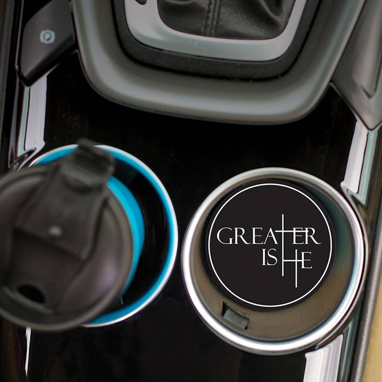 Greater Is He Collection Car Coaster: 2.75" Dia
