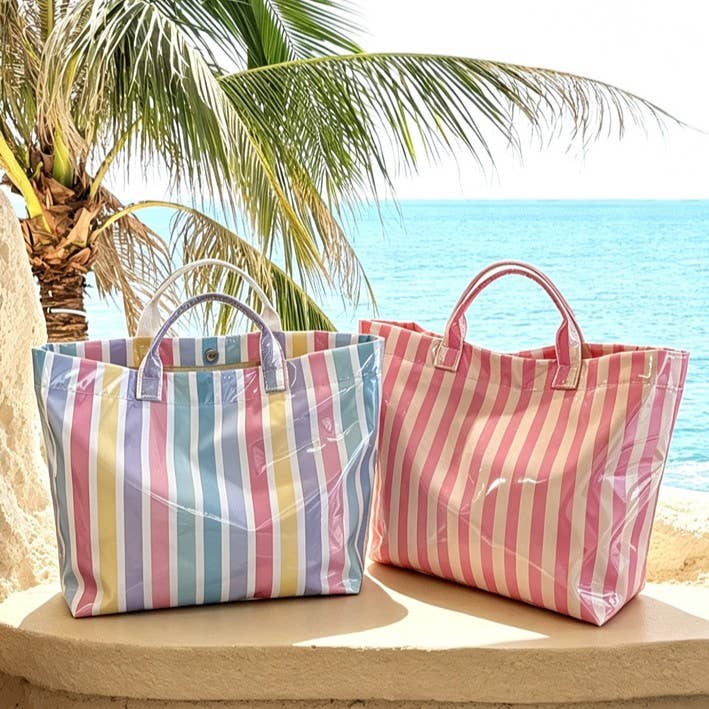 Color Block Striped PVC Large Capacity Tote Bag: C4 / M