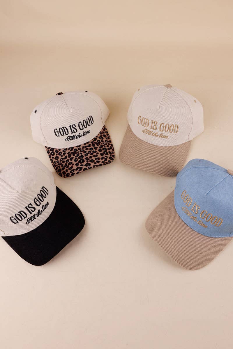 God Is Good All The Time Two Tone Corduroy Cap: BROWN / 1(ONE SIZE)